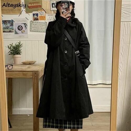 Trench Women Korean Style Windbreaker All-match Ladies Long Sleeve Spring Casual Ulzzang Trendy Abrigo Mujer Outerwear Students