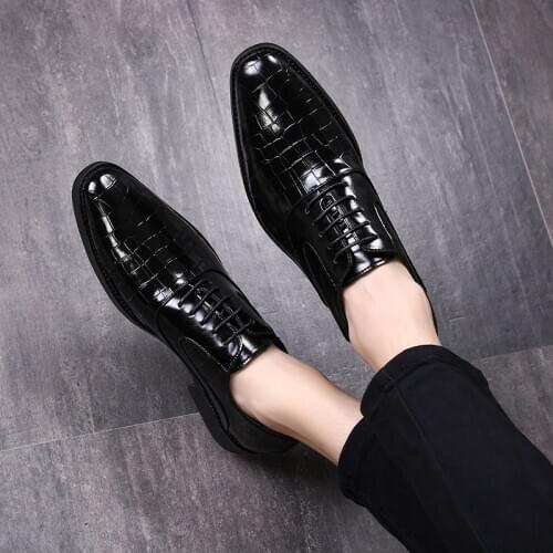 Formal Mens Crocodile Pattern Leather Shoes Pointed Toe Casual Party Office Oxford Platform Shoes Men Zapatos De Hombre