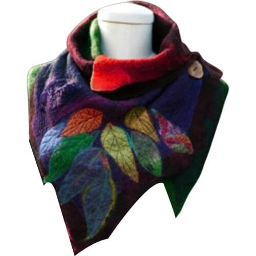 Vintage Scarves Women Autumn Winter Leaf Soft Wrap Irregular Scarf Button Warm Shawl Ladies All-matach Scarf 5 Colors