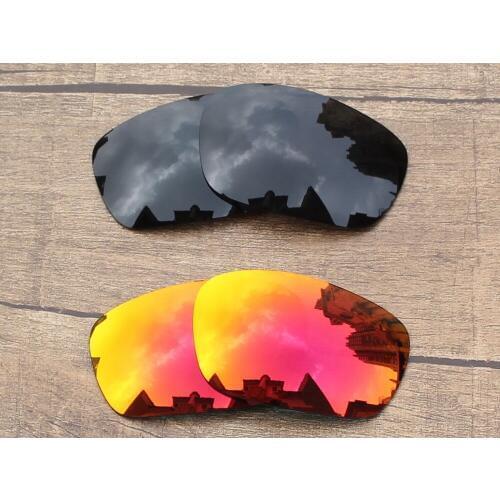 Vonxyz 2 Pairs Stealth Black & Ruby Mirror Polycarbonate Replacement Lenses for-Oakley Jawbone Frame