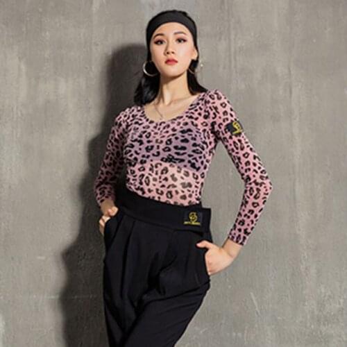 New Deep V Collar Women Latin Dance Shirts 2021 YS49N6 Sexy Leopard Latin Dancing Tops for Samba Tango Chacha Belly Performamnce