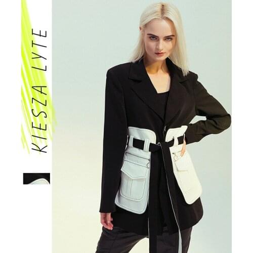 Women Black Pocket Split Temperament Blazer New Lapel Long Sleeve Loose Fit Jacket Fashion Spring Autumn 2021 coat