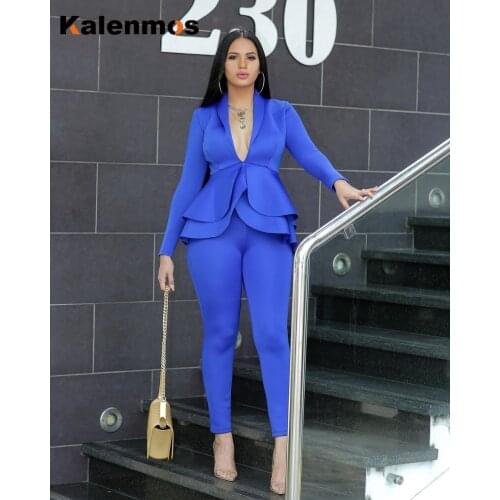 Two Piece Set Women Pants Spring Fall Trousers Jogging Ropa De Mujer Plus Size Ruffle V Neck Sexy Uniform Work Suit Streetwear