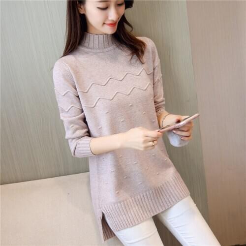 Womens Half Turtleneck Sweater 2021 Winter New Solid Color Loose Sweater Trendy Long Sleeve Pullover Temperament