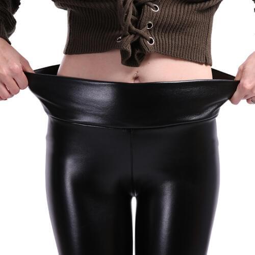 NORMOV Winter Plus Size Leather Leggings Women Pants High Waist Warm Leggings Thick Velvet Women Leggins Push Up Legging