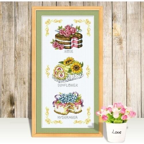 Gold Collection Lovely Counted Cross Stitch Kit Flower Cake Teapot Rose Sunflower Hydrangea Dessert Bread SO