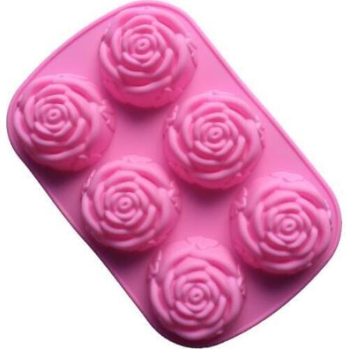 1 piece 6 rose flower silicone cake mold Ice cream Chocolate molds soap silicone molds 3D cupcake bakeware baking dish cake pan