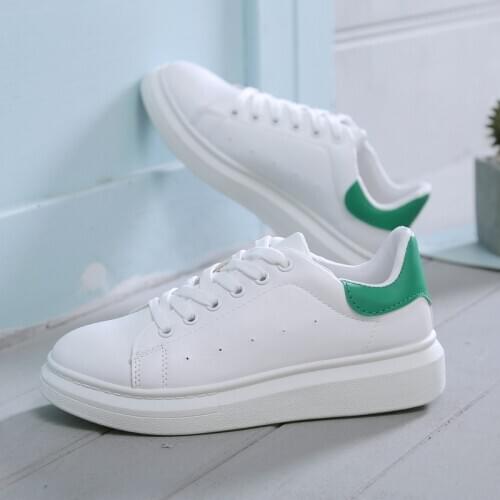 2020 Summer Breathable White Sneakers Women PU Leather Low-Heel Flat Platform Ladies Lace-Up Fashion White Shoes Women NVX19