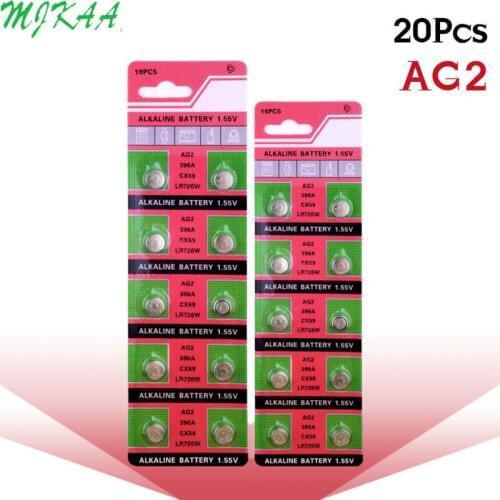 20pcs/pack AG2 LR726 396 Button Batteries SR726 196 Cell Coin Alkaline Battery 1.55V SG2 SR9 726 LR59 For Watch Toys Remote