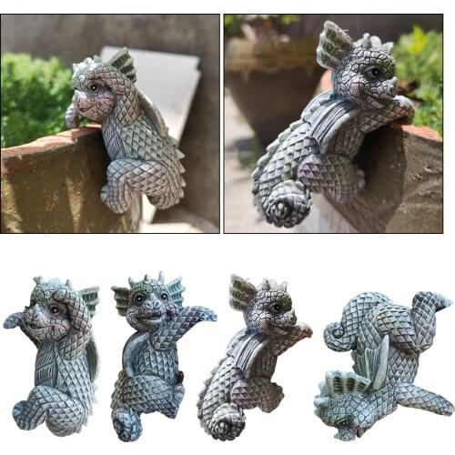 4x 3D Garden Statue Handcrafted Lawn Planter Hanger Hanging Decor Dragon Sculpture Dinosaur Shelf Fence Figurine