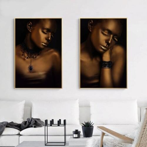 African Black Gold Girls Art Canvas Painting Models Women Wall Art Posters Prints Nordic Picture Living Room Home Design Decor