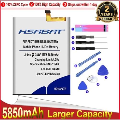 HSABAT 5850mAh Li3822T43P8h725640 Battery for ZTE Blade A510 BA510 Batteries