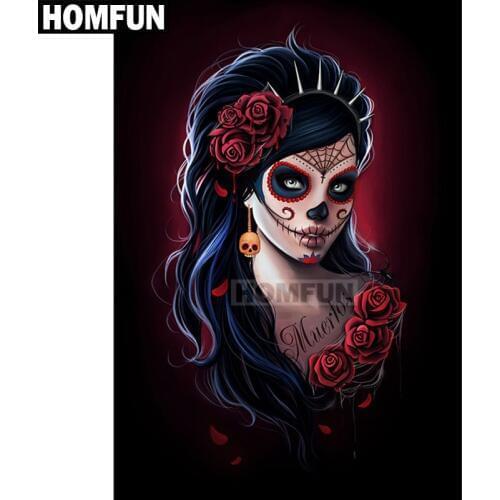 HOMFUN Full Square/Round Drill 5D DIY Diamond Painting "Skull & beauty" 3D Embroidery Cross Stitch 5D Home Decor A01033