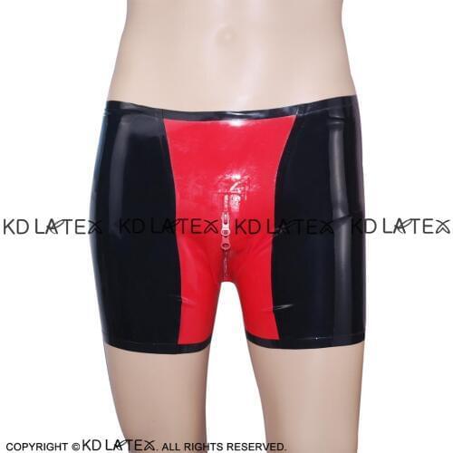 Black And Red Sexy Latex Boxer Shorts With Crotch Zip Rubber Boyshorts Underpants Underwear Briefs Panties DK-0020