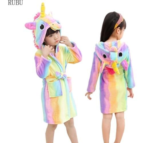Children Bathrobe Animal Unicorn Robe Girls Boys Bathrobes Hooded Beach Towel Sleepwear Kids Bath Robes Baby Pyjamas Nightgown