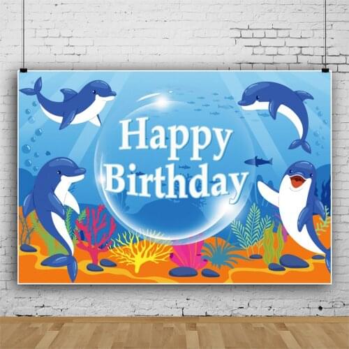 Laeacco Shark Photo Background Child Happy Birthday Party Sea World Coral Banner Customized Poster Pattern Photography Backdrops