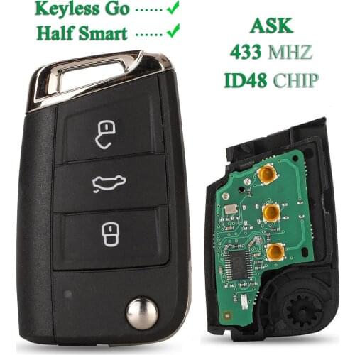 Bilchavev Fob For VW Para Golf MK7 Skoda Seat FOB 3 Buttons 434Mhz With ID48 Chip Smart Remote Car Key HU126T Blade Replacement
