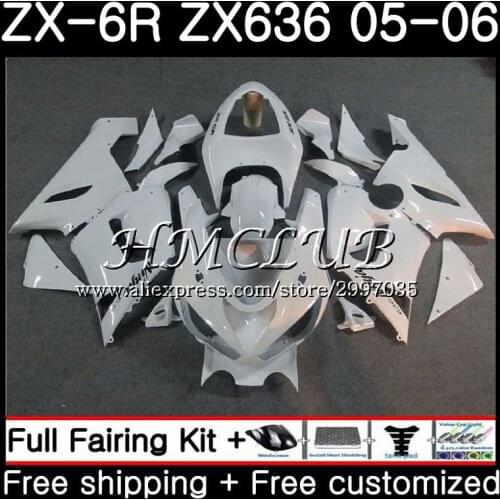 Body For KAWASAKI Glossy white NINJA ZX 6R 600CC 6 R ZX636 2005 2006 55HC.9 ZX-636 ZX6R 05 06 ZX600 ZX 636 ZX-6R 05 06 Fairing