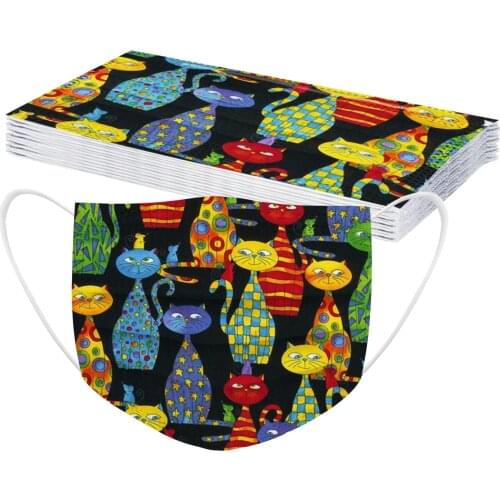 10-50pcs Adult Cartoon Cat Disposable Mask 3 Layer Hygiene Mouth Mask Earloop Personal Masks Mascarillas Halloween Cosplay