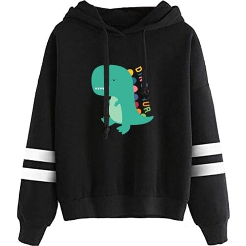Dinosaur Cartoon Kawaii Hoodies Sweatshirt Casual Men Women Hooded Pullover Sport Long Sleeve Boys Girls Hoodie Black White Tops