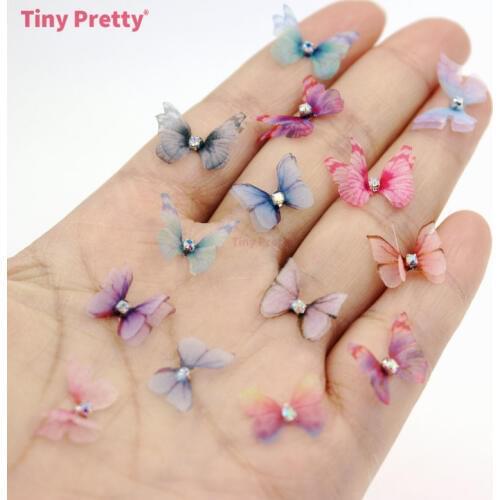 40PCS Handmade Mini Organza Butterflies Chiffon Butterfly Accessory for DIY Nail Art, Jewelry Making