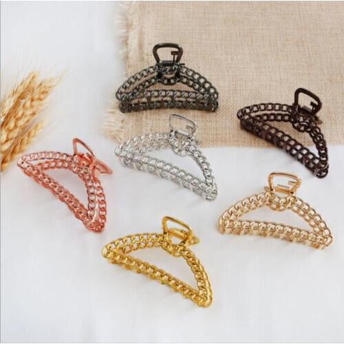 Fashion Women Simple Hollow Retro Simple Curved Hollow Metal Grab Clip Large Geometric Top Clip Hair Grab Hair Accessories