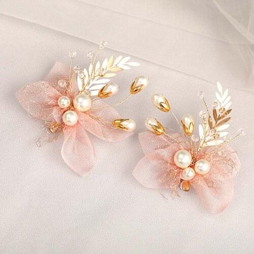 Hairpin earrings set bridal hair accessories rhinestone silk flower headdress wedding bride bridesmaid headdress LB