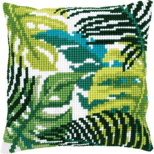 Cross Stitch Cushion Cover Botanical Leaves Needlepoint Kits Printed Canvas Chunky Yarn Cross-stitch Pillow Case Arts & Crafts