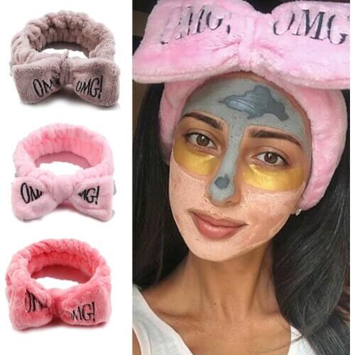 2020 New OMG Letter Coral Fleece Wash Face Bow Hairbands For Women Girls Headbands Headwear Hair Bands Turban Hair Accessories