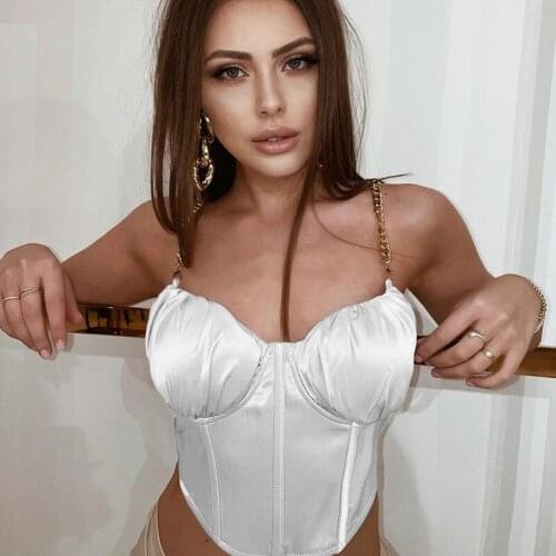 European And American Fashion New Style Cinched Waist Waistcoat Slim-Fit Sexy Sling Chain Small Tank Top Womens Short Singlet