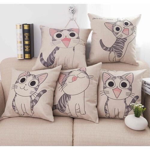 Adorable Pussy Cat CHIS SWEET HOME print Square Linen Cotton Cushion Cover Cute Pillow Case Couch Decorative Pillowcase