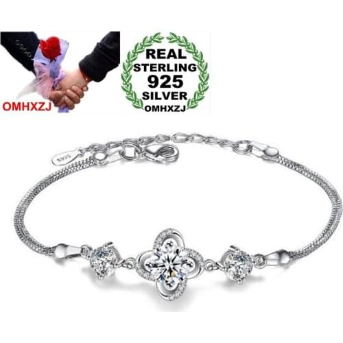 OMHXZJ Wholesale Sweet Fashion Woman Girl Wedding Gift Plum Blossom White Purple Zircon 925 Sterling Silver Bracelet Bangle SZ85