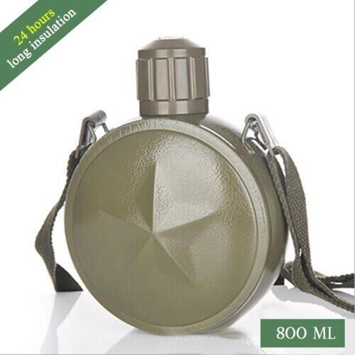 800ML Stainless steel bottle Vacuum flask Portable outdoor kettle Insulation pot military fan kettle with strap Thermal flask