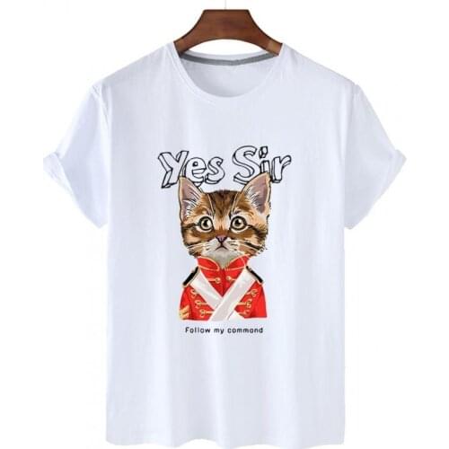 100% Cotton Cute Gentleman Kitten Casual O-neck Loose Top Short-sleeved T-shirt Male Large Size T-shirt Male And Female Tops