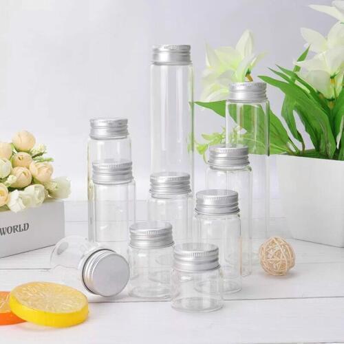 2PCS 20/30/40/50/60/70/90/125/150/180ml Clear Glass Bottles Glass Vial Jars Pot With Gold/Siver Caps For Wedding Home Decoration