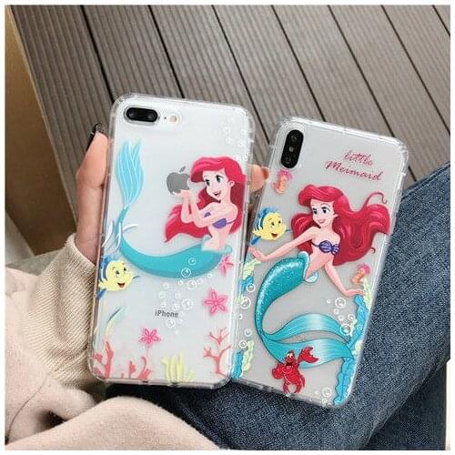 Disney New Mermaid for IPhoneX Phone Case Apple 7Plus/8/6S/XR Transparent All-Inclusive Drop-Resistant Airbag Soft Case phone