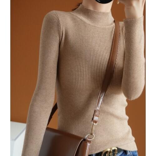 FNOCE 2020 winter new womens pullover sweaters all-match fashion casual elegant solid long sleeve turtleneck tight sweaters