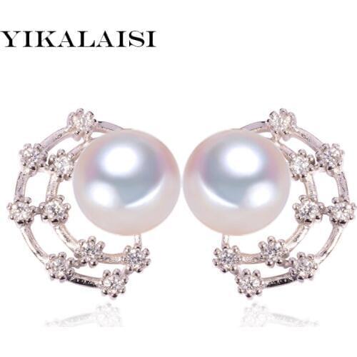 YIKALAISI 925 sterling Silver Jewelry for women natural freshwater pearl jewelry for women 8-9mm pearl earrings