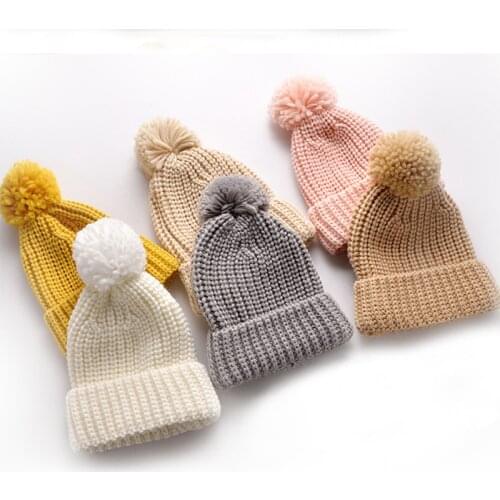 New Fashion Child Kids Winter Knitted Woolen Hats For Girls Toddler Warm Hat Crochet Ski Cap Wool Knit Beanies Bobble Hat