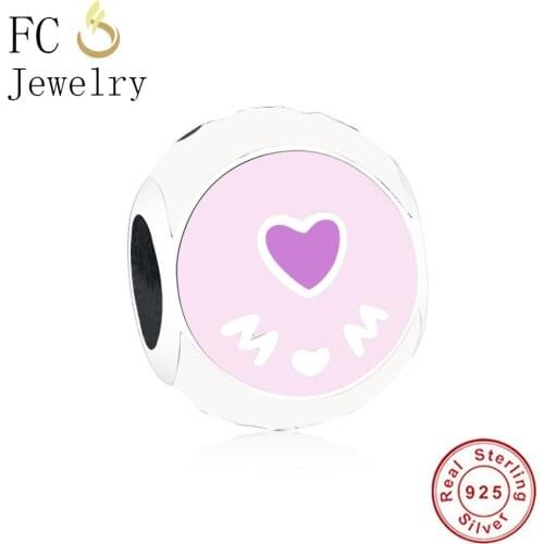 FC Jewelry Fit Original Charm Bracelet 925 Sterling Silver Pink Enamel Love Mom Bead For Making Women Mothers Day Berloque 2021