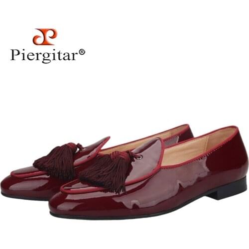Piergitar 2018 New arrivals men leather smoking slippers with black big tassel party and wedding men loafers mens dress shoes