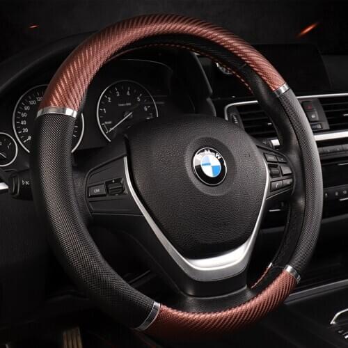 Carbon Fiber Cowhide Car Steering Wheel Cover 38CM Non-slip Wear-resistant Sweat Absorbing Fashion Sports Steering Wheel Cover