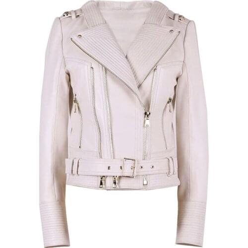 YOLOAgain High Quality Double Zippers Women Motorcycle Leather Jacket Real Sheepskin