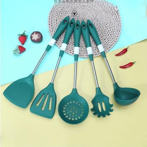40 CM Green Silicone Cooking Utensils Soup Spoon Frying Spatula Spaghetti Spoon Kitchenware Non-Stick Kitchen Cooking Tools