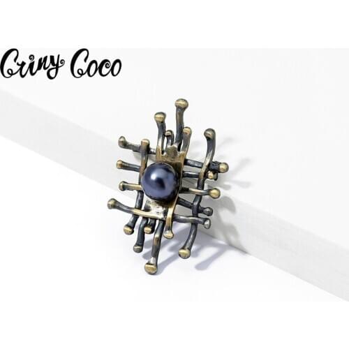 Cring Coco Vintage Black Pearl Brooches Female Geometry Jewelry Pin Casual Party Brooch Pins Gifts for Women Dropshipping 2020