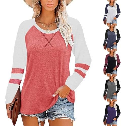 Women Spring And Autumn Long Sleeve T Shirt Casual Solid Female Clothing Tees Full Sleeve Patchwork T-Shirts Ladies 2021 Tops