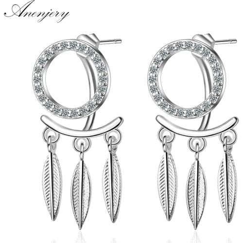 ANENJERY 925 Sterling Silver Micro Zircon Dream Catcher Tassel Earrings For Women S-E716