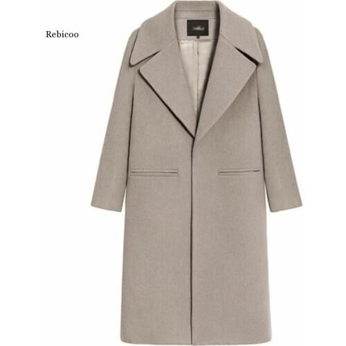2021 Uk Women Autumn Winter Cassic Simple Wool Long Woolen Coat Ladies Robe Outerwear