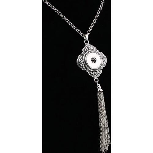 DY556 Womens Vintage tassel 18mm snap button necklace boho bohemian necklaces & pendants DIY Jewelry