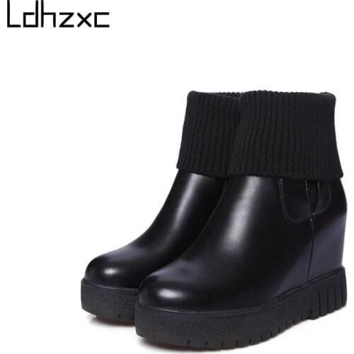 LDHZXC Winter Ankel Boots Women Punk Female Platform Boots Wedges High Heels PU Women Boots Botas Mujer Plus Size
